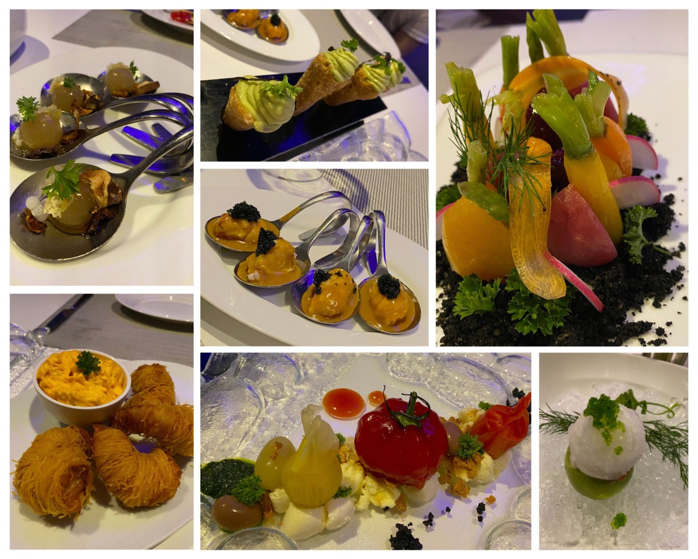 9 photo collage of starter plates at Wonderland restaurant