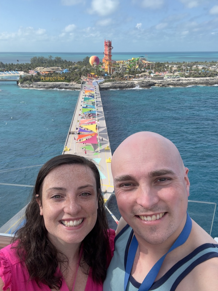 Arran and Natalie onboard Celebrity Beyond docked at Perfect Day at CocoCay